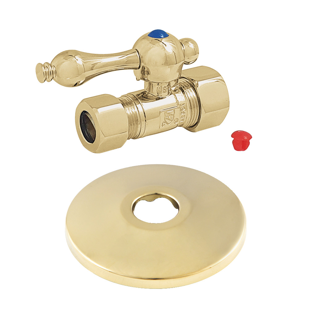 0.63 in. O.D. x 0.5 in. O.D. Compression Quarter-Turn Straight Stop Valve with Flange, Polished Brass