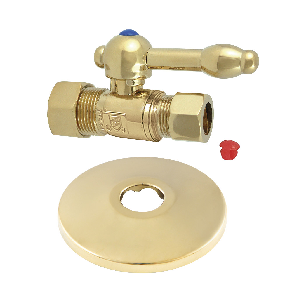 CC44452KLK 0.63 in. O.D. x 0.5 in. O.D. Compression Quarter-Turn Straight Stop Valve with Flange, Polished Brass