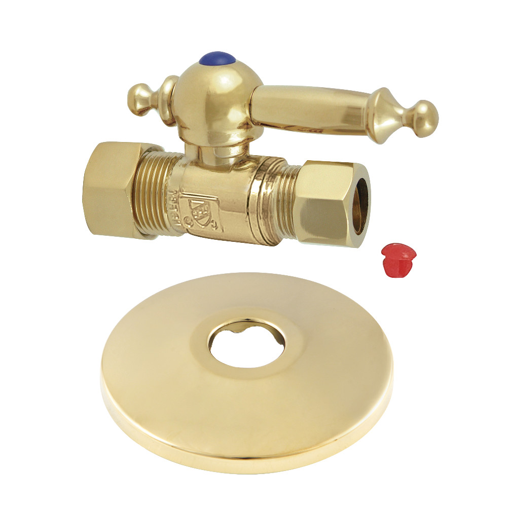 CC44452TLK 0.63 in. O.D. x 0.5 in. O.D. Compression Quarter-Turn Straight Stop Valve with Flange, Polished Brass