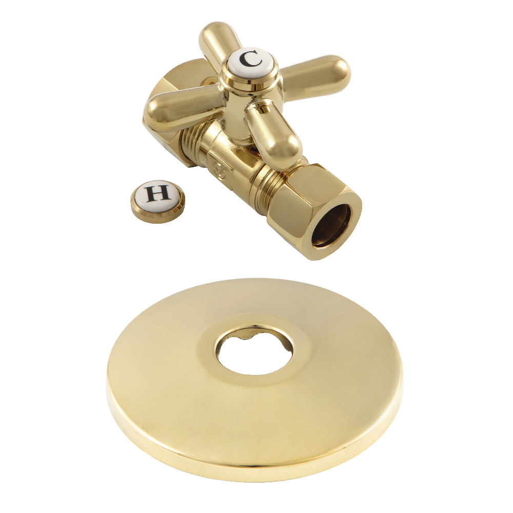 0.63 in. O.D. x 0.5 in. O.D. Compression Quarter-Turn Straight Stop Valve with Flange, Polished Brass