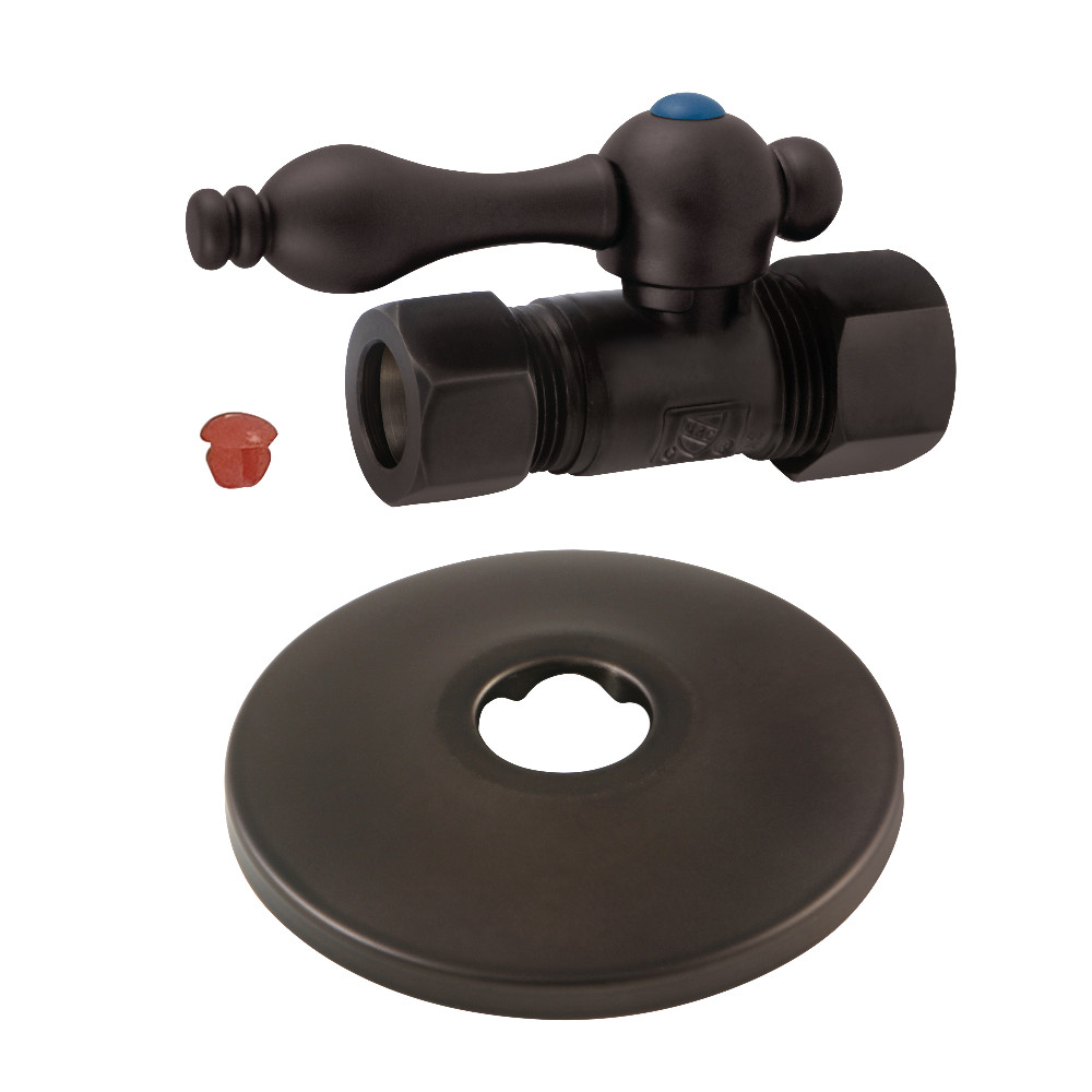 0.63 in. O.D. x 0.5 in. O.D. Compression Quarter-Turn Straight Stop Valve with Flange, Oil Rubbed Bronze