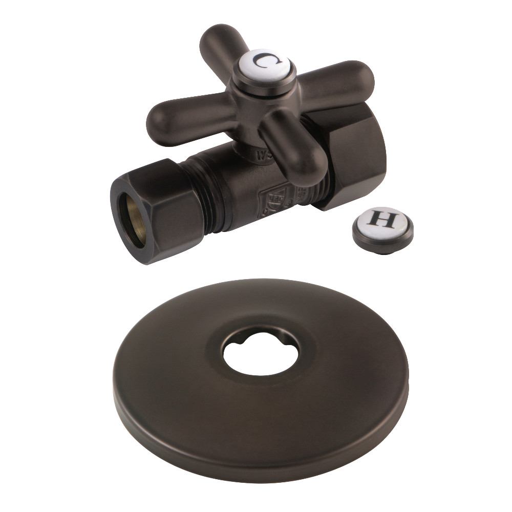 CC44455XK 0.63 in. O.D. x 0.5 in. O.D. Compression Quarter-Turn Straight Stop Valve with Flange, Oil Rubbed Bronze