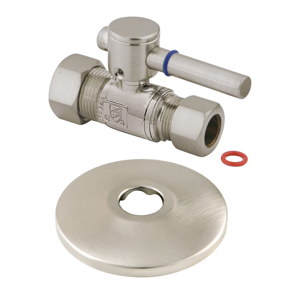 CC44458DLK 0.63 in. O.D. x 0.5 in. O.D. Compression Quarter-Turn Straight Stop Valve with Flange, Brushed Nickel