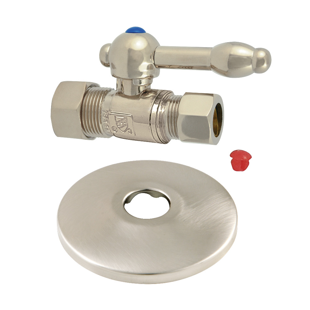 CC44458KLK 0.63 in. O.D. x 0.5 in. O.D. Compression Quarter-Turn Straight Stop Valve with Flange, Brushed Nickel