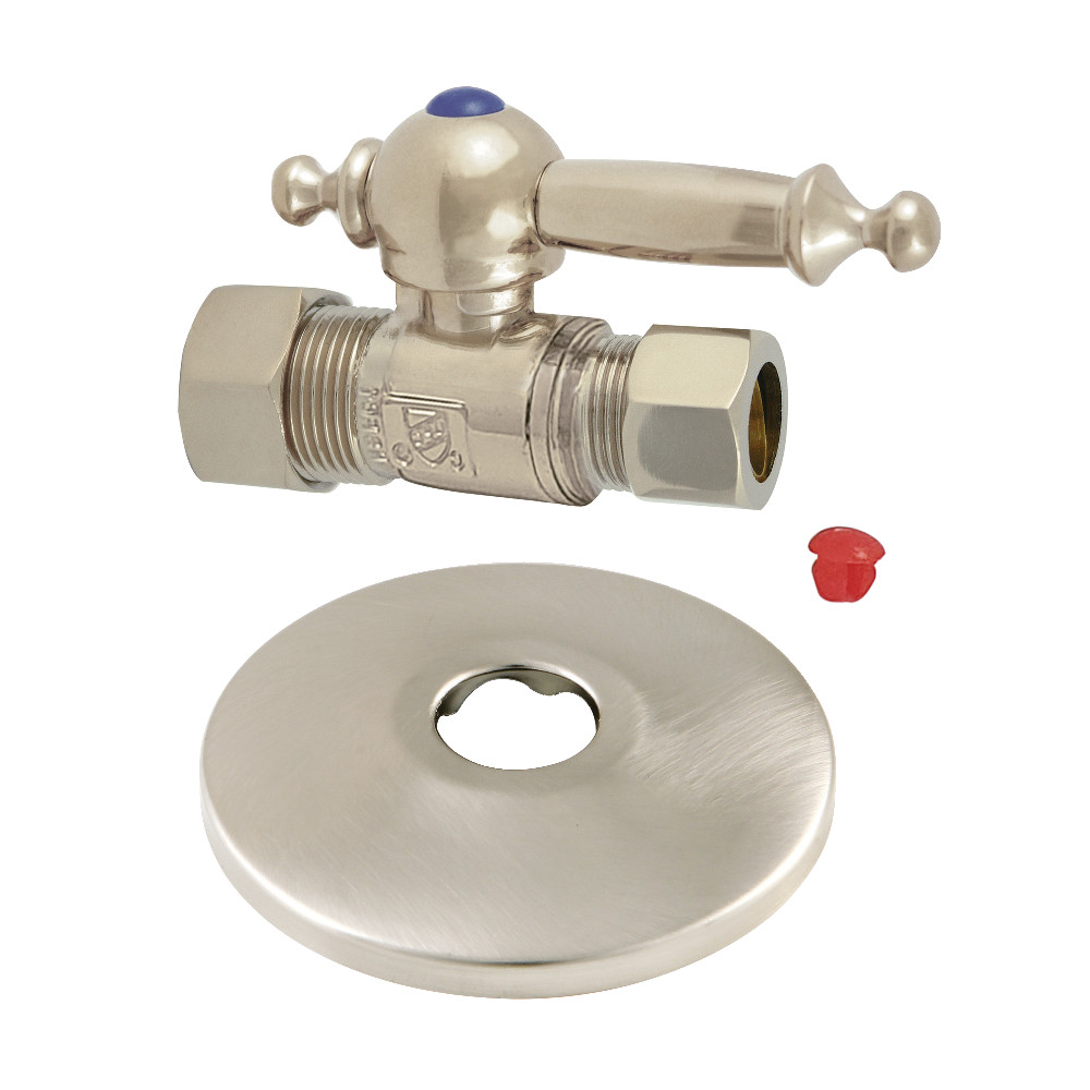 CC44458TLK 0.63 in. O.D. x 0.5 in. O.D. Compression Quarter-Turn Straight Stop Valve with Flange, Brushed Nickel