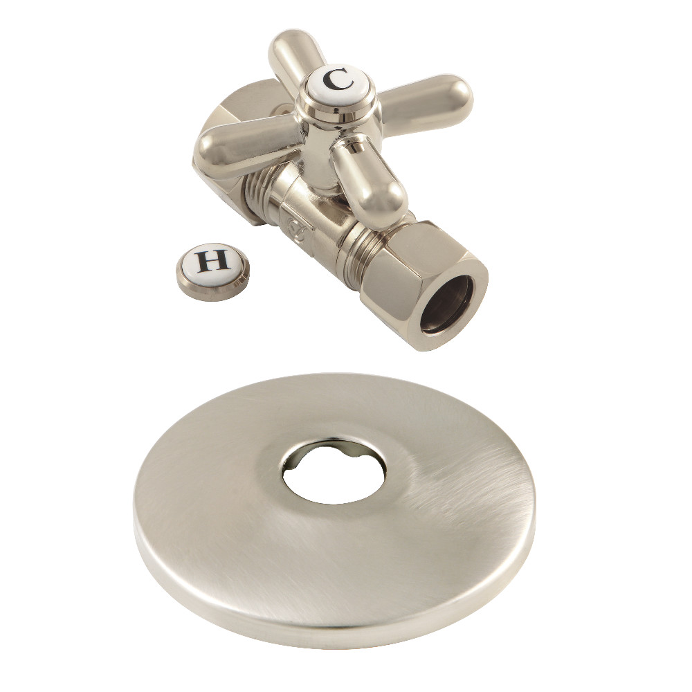 CC44458XK 0.63 in. O.D. x 0.5 in. O.D. Compression Quarter-Turn Straight Stop Valve with Flange, Brushed Nickel