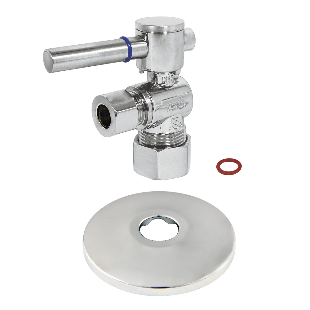 CC53301DLK 0.63 in. x 0.38 in. O.D. Compression Quarter-Turn Angle Stop Valve with Flange, Polished Chrome