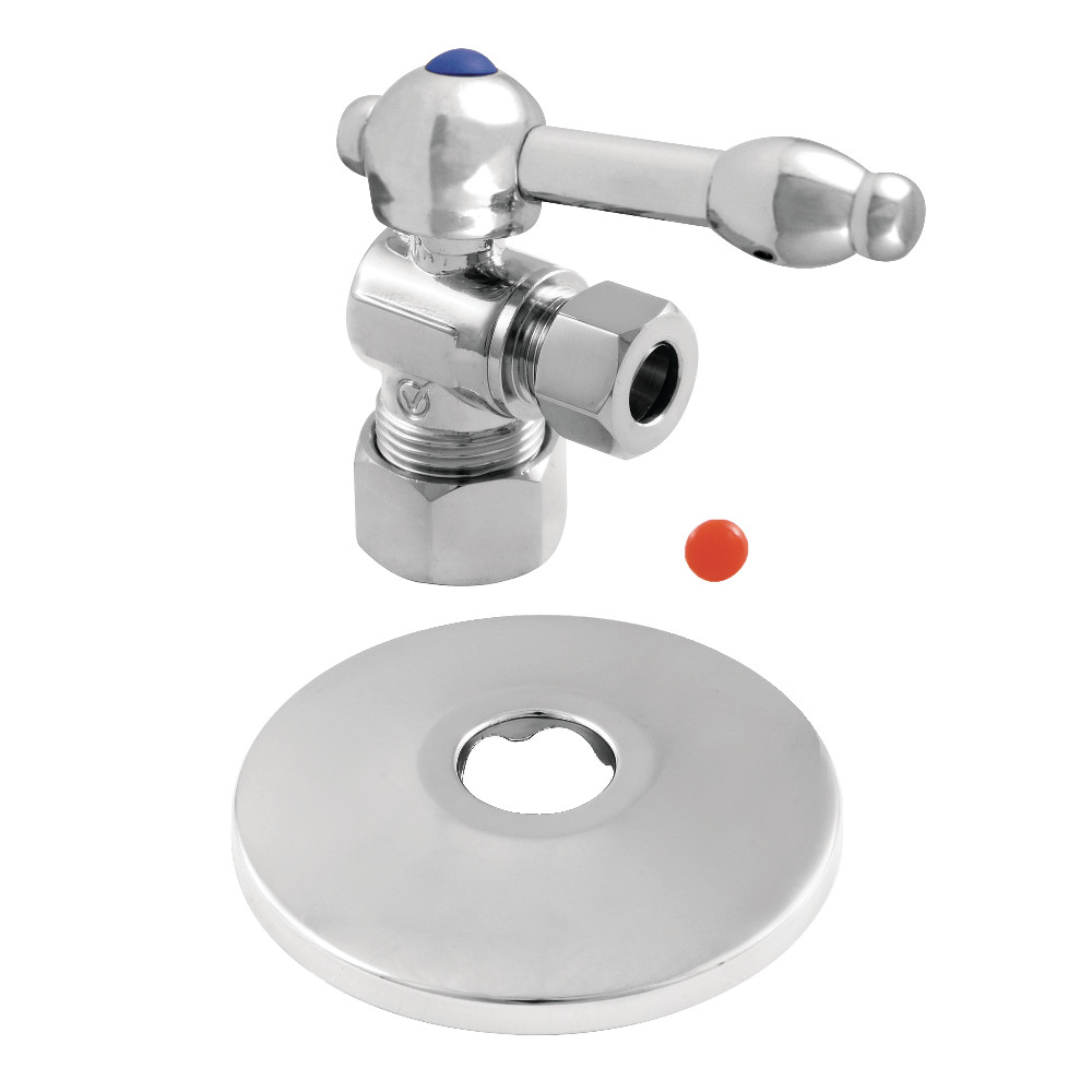 CC53301KLK 0.63 in. x 0.38 in. O.D. Compression Quarter-Turn Angle Stop Valve with Flange, Polished Chrome