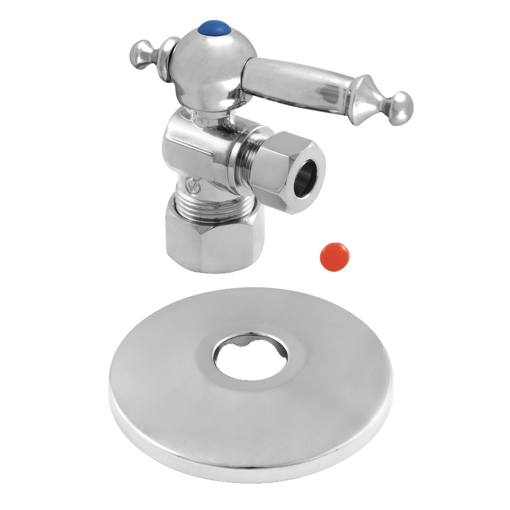 CC53301TLK 0.63 in. x 0.38 in. O.D. Compression Quarter-Turn Angle Stop Valve with Flange, Polished Chrome
