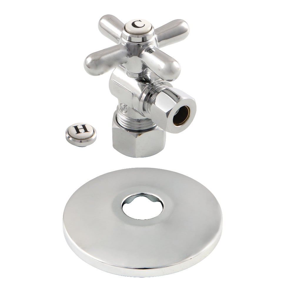 0.63 in. x 0.38 in. O.D. Compression Quarter-Turn Angle Stop Valve with Flange, Polished Chrome