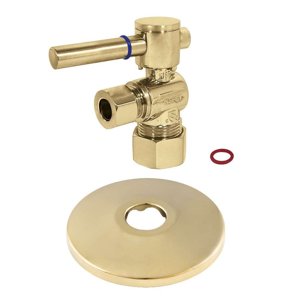 CC53302DLK 0.63 in. x 0.38 in. O.D. Compression Quarter-Turn Angle Stop Valve with Flange, Polished Brass