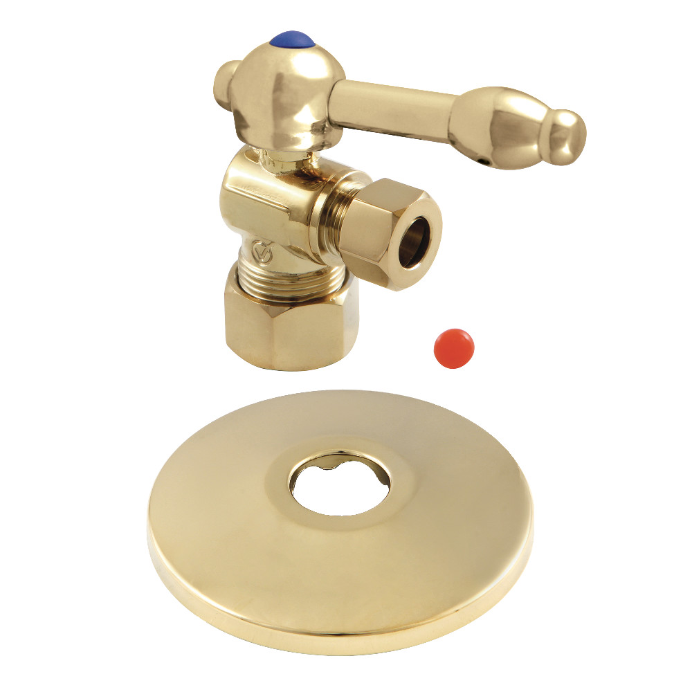 CC53302KLK 0.63 in. x 0.38 in. O.D. Compression Quarter-Turn Angle Stop Valve with Flange, Polished Brass