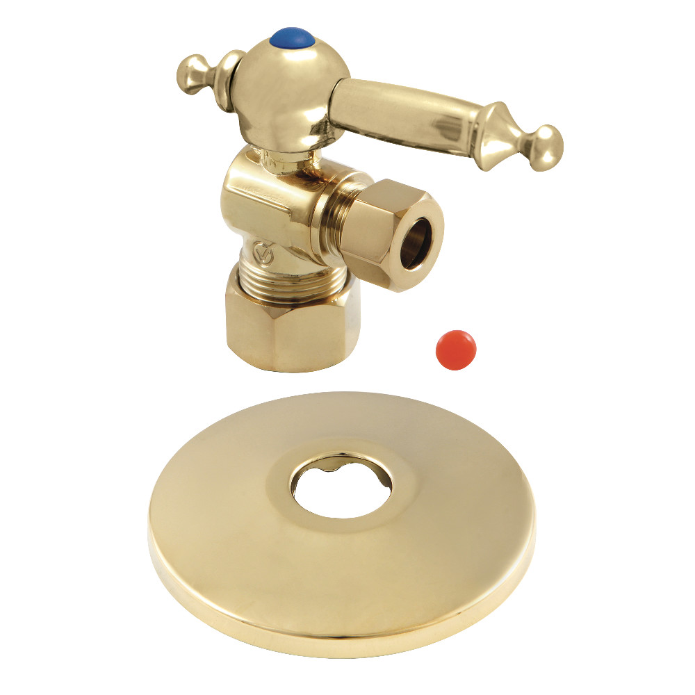 CC53302TLK 0.63 in. x 0.38 in. O.D. Compression Quarter-Turn Angle Stop Valve with Flange, Polished Brass