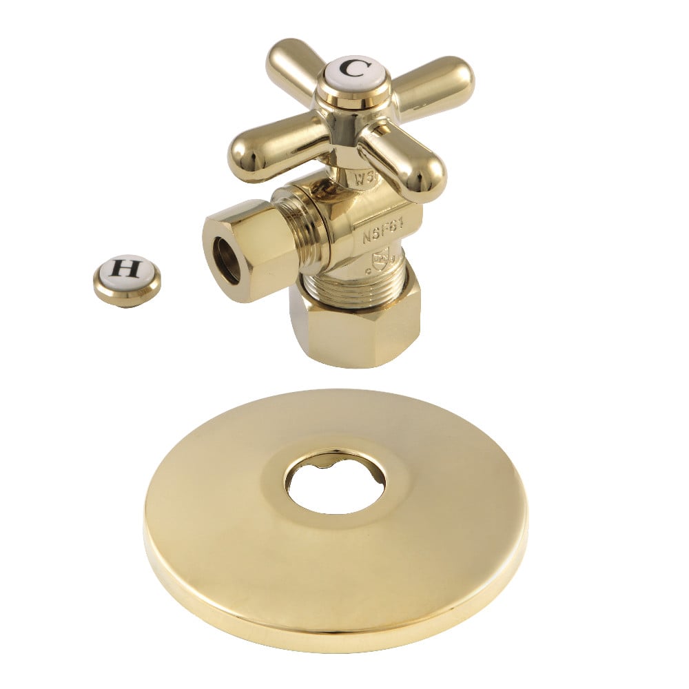 0.63 in. x 0.38 in. O.D. Compression Quarter-Turn Angle Stop Valve with Flange, Polished Brass