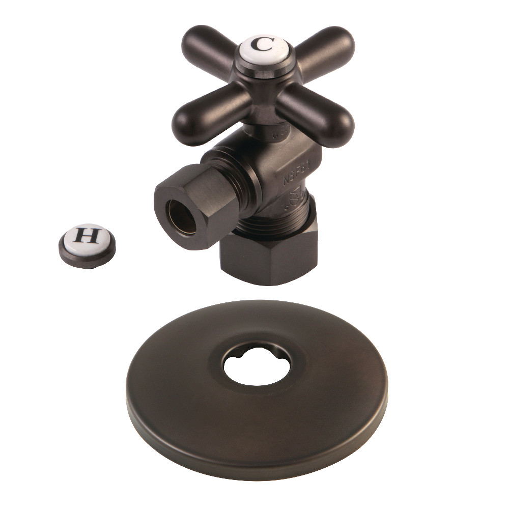 0.63 in. x 0.38 in. O.D. Compression Quarter-Turn Angle Stop Valve with Flange, Oil Rubbed Bronze