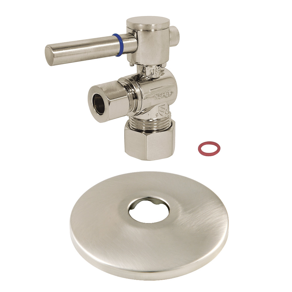 CC53308DLK 0.63 in. x 0.38 in. O.D. Compression Quarter-Turn Angle Stop Valve with Flange, Brushed Nickel