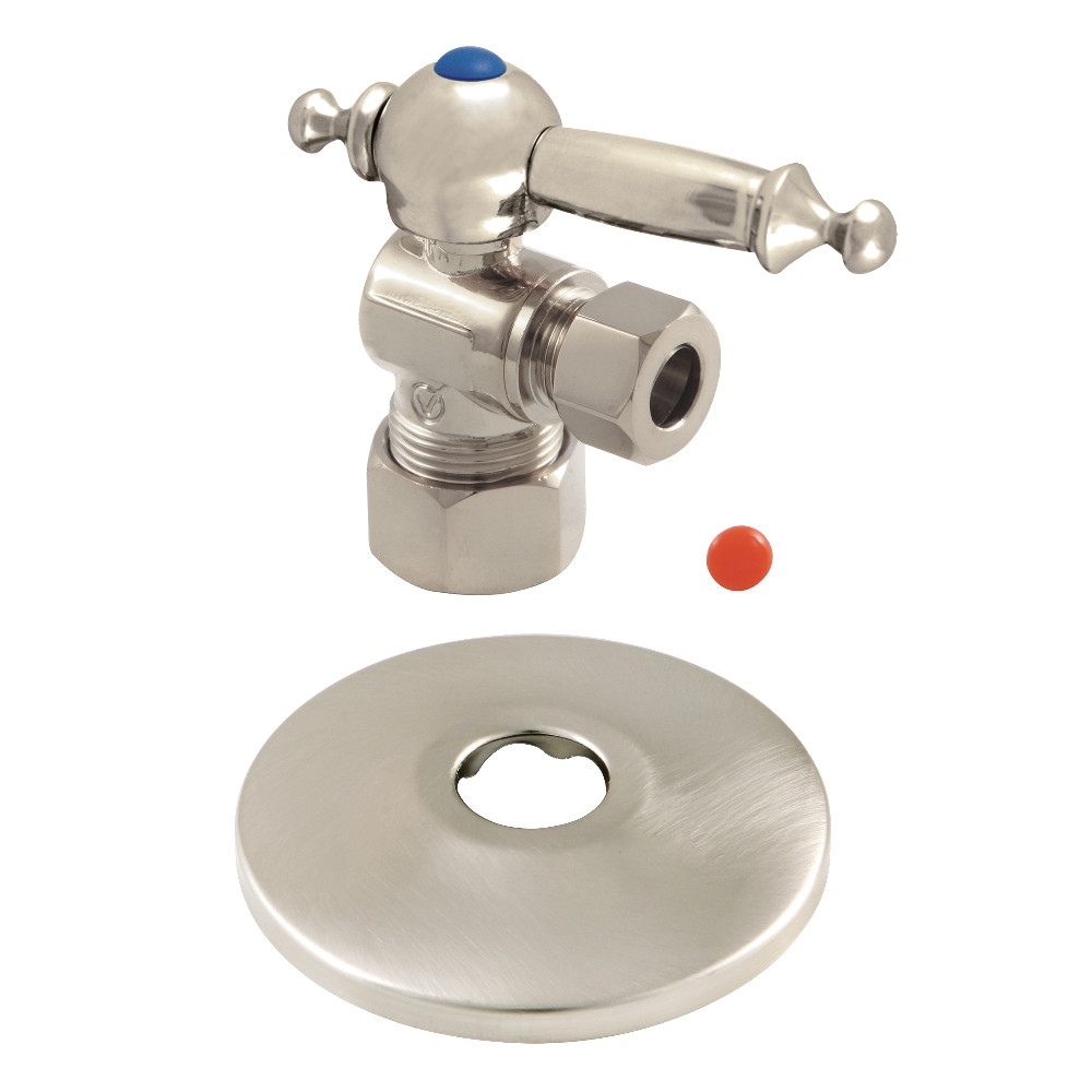 CC53308TLK 0.63 in. x 0.38 in. O.D. Compression Quarter-Turn Angle Stop Valve with Flange, Brushed Nickel