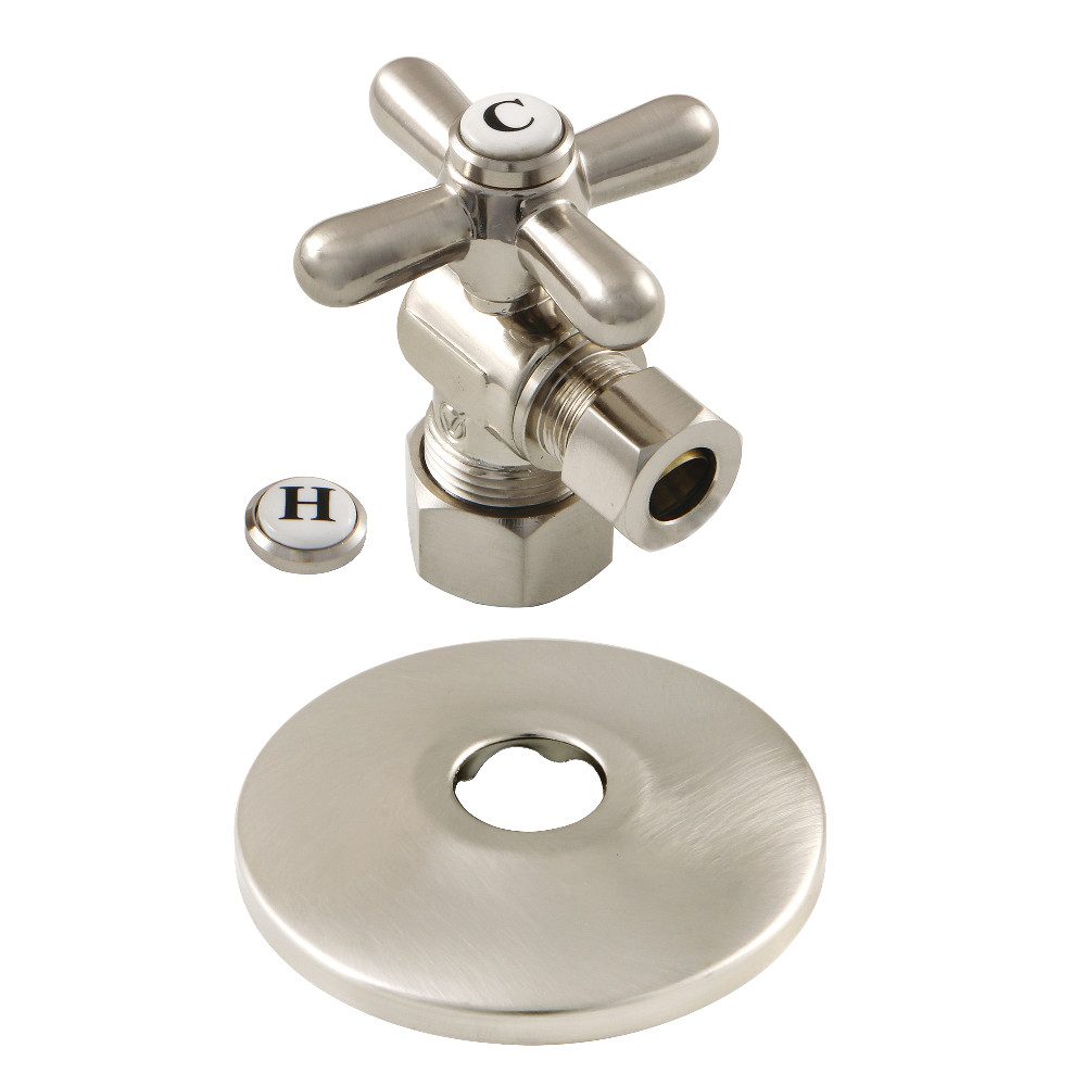 0.63 in. x 0.38 in. O.D. Compression Quarter-Turn Angle Stop Valve with Flange, Brushed Nickel