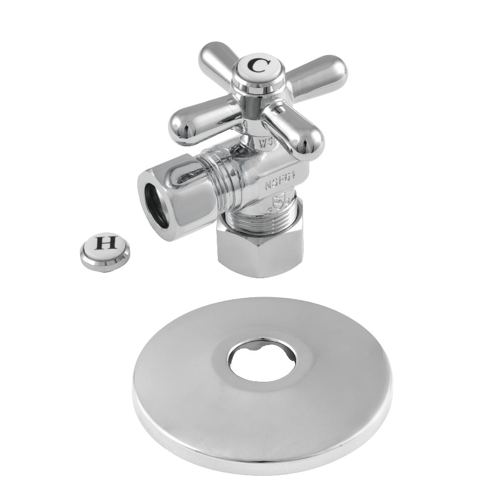 CC54401XK 0.63 in. O.D. x 0.5 in. O.D. Compression Quarter-Turn Angle Stop Valve with Flange, Polished Chrome