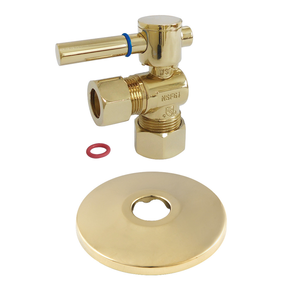 0.63 in. O.D. x 0.5 in. O.D. Compression Quarter-Turn Angle Stop Valve with Flange, Polished Brass