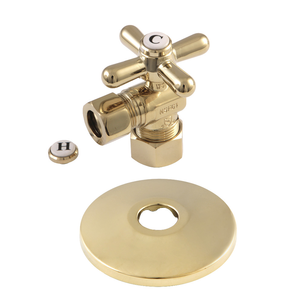 CC54402XK 0.63 in. O.D. x 0.5 in. O.D. Compression Quarter-Turn Angle Stop Valve with Flange, Polished Brass