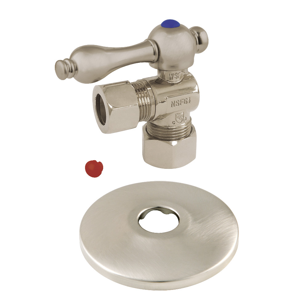 CC54408K 0.63 in. O.D. x 0.5 in. O.D. Compression Quarter-Turn Angle Stop Valve with Flange, Brushed Nickel