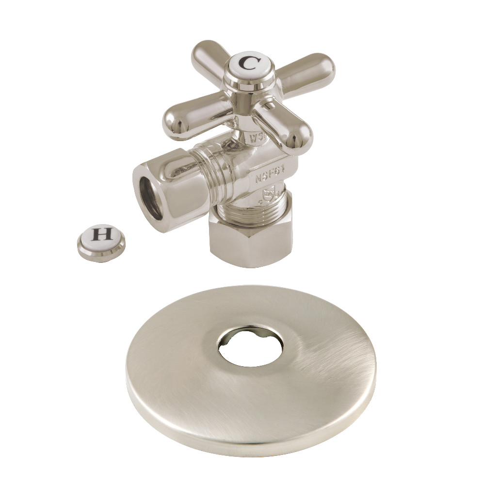 CC54408XK 0.63 in. O.D. x 0.5 in. O.D. Compression Quarter-Turn Angle Stop Valve with Flange, Brushed Nickel