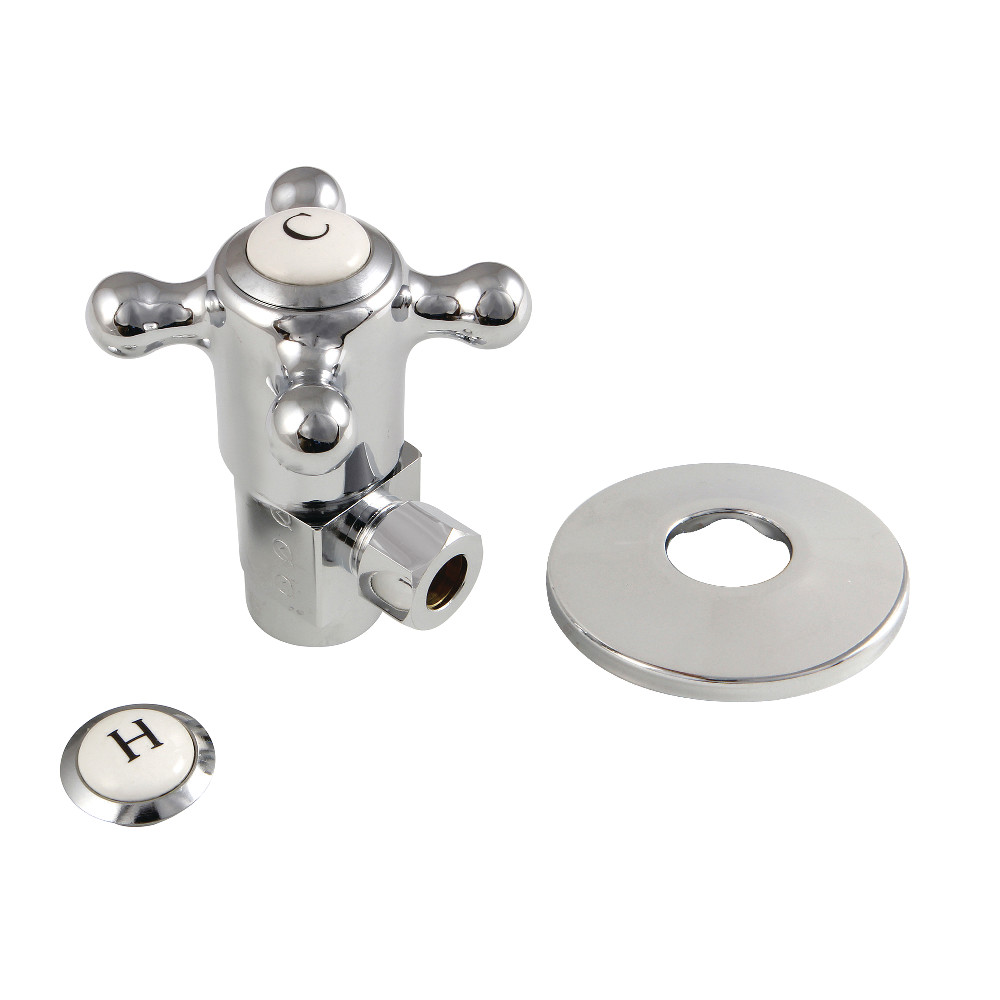 CD43301BXK 0.5 in. IPS x 0.38 in. O.D. Anti-Seize Deluxe Quarter-Turn Ceramic Hardisc Cartridge Angle Stop with Flange, Polished Chrome