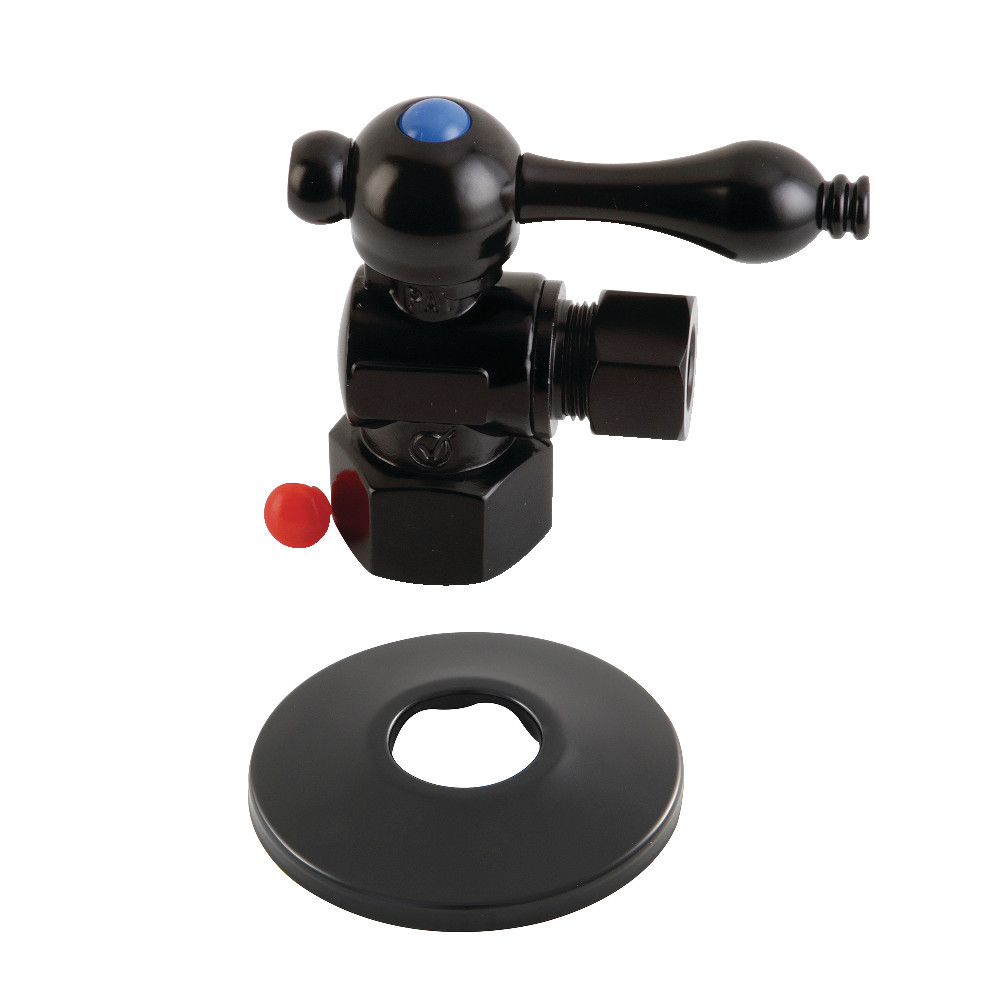 0.5 in. FIP x 0.38 in. O.D. Compression Quarter-Turn Angle Stop Valve with Flange, Matte Black