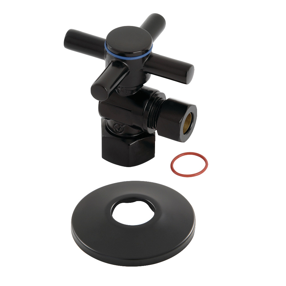 0.5 in. FIP x 0.38 in. O.D. Compression Quarter-Turn Angle Stop Valve with Flange, Matte Black