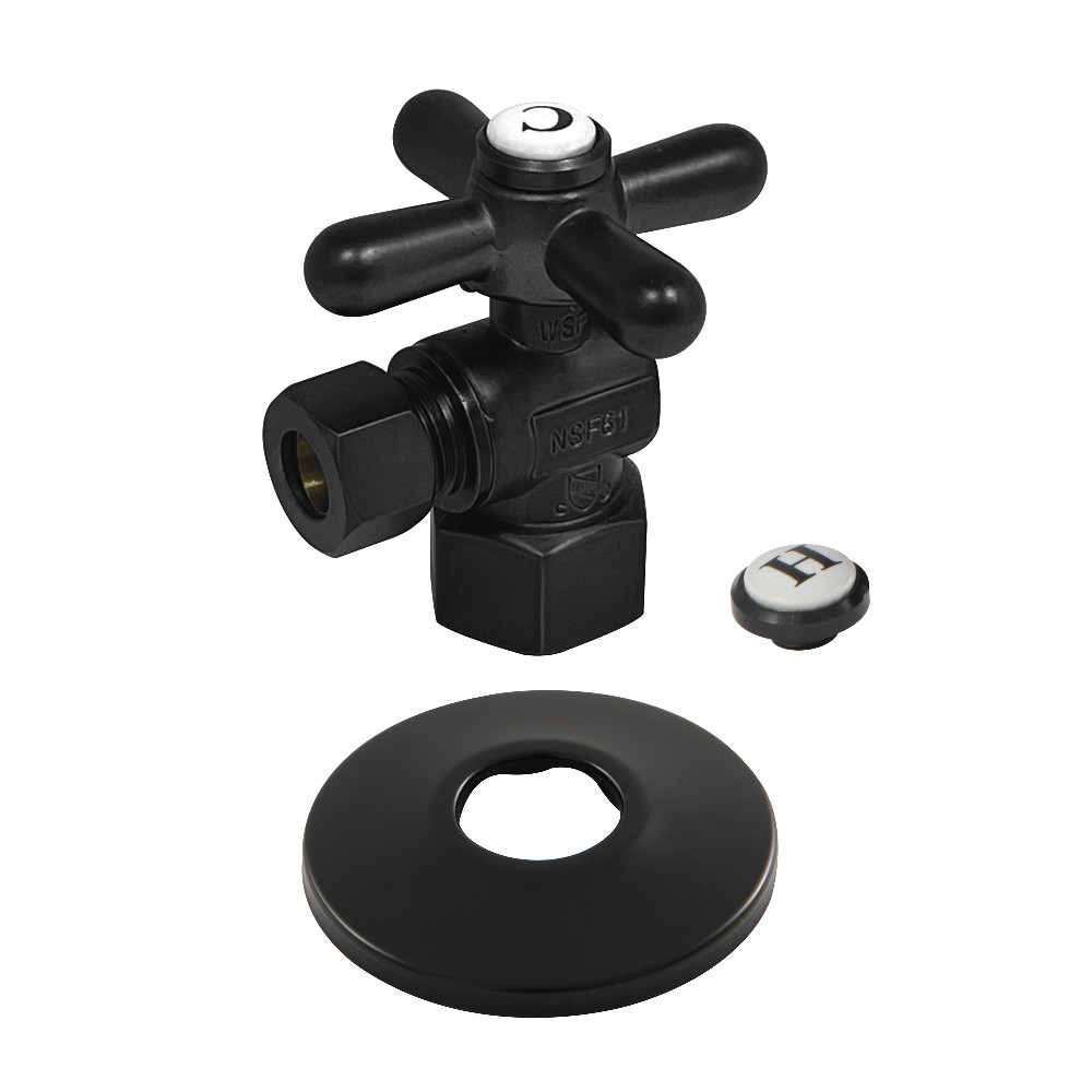 CC43100XK 0.5 in. FIP x 0.38 in. O.D. Compression Quarter-Turn Angle Stop Valve with Flange, Matte Black