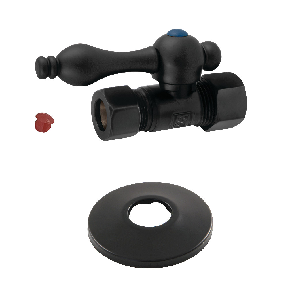 0.63 in. O.D. x 0.5 in. O.D. Compression Quarter-Turn Straight Stop Valve with Flange, Matte Black