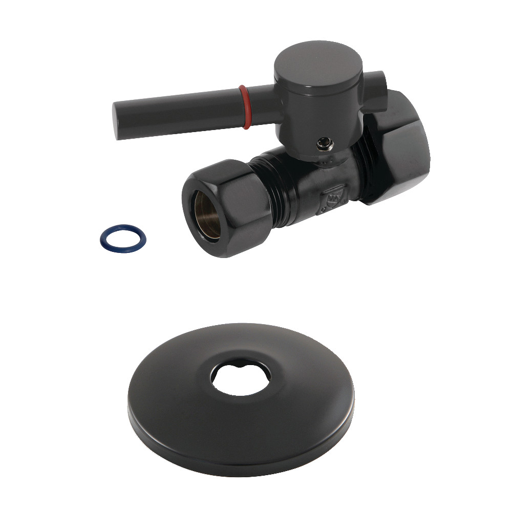 0.63 in. O.D. x 0.5 in. O.D. Compression Quarter-Turn Straight Stop Valve with Flange, Matte Black