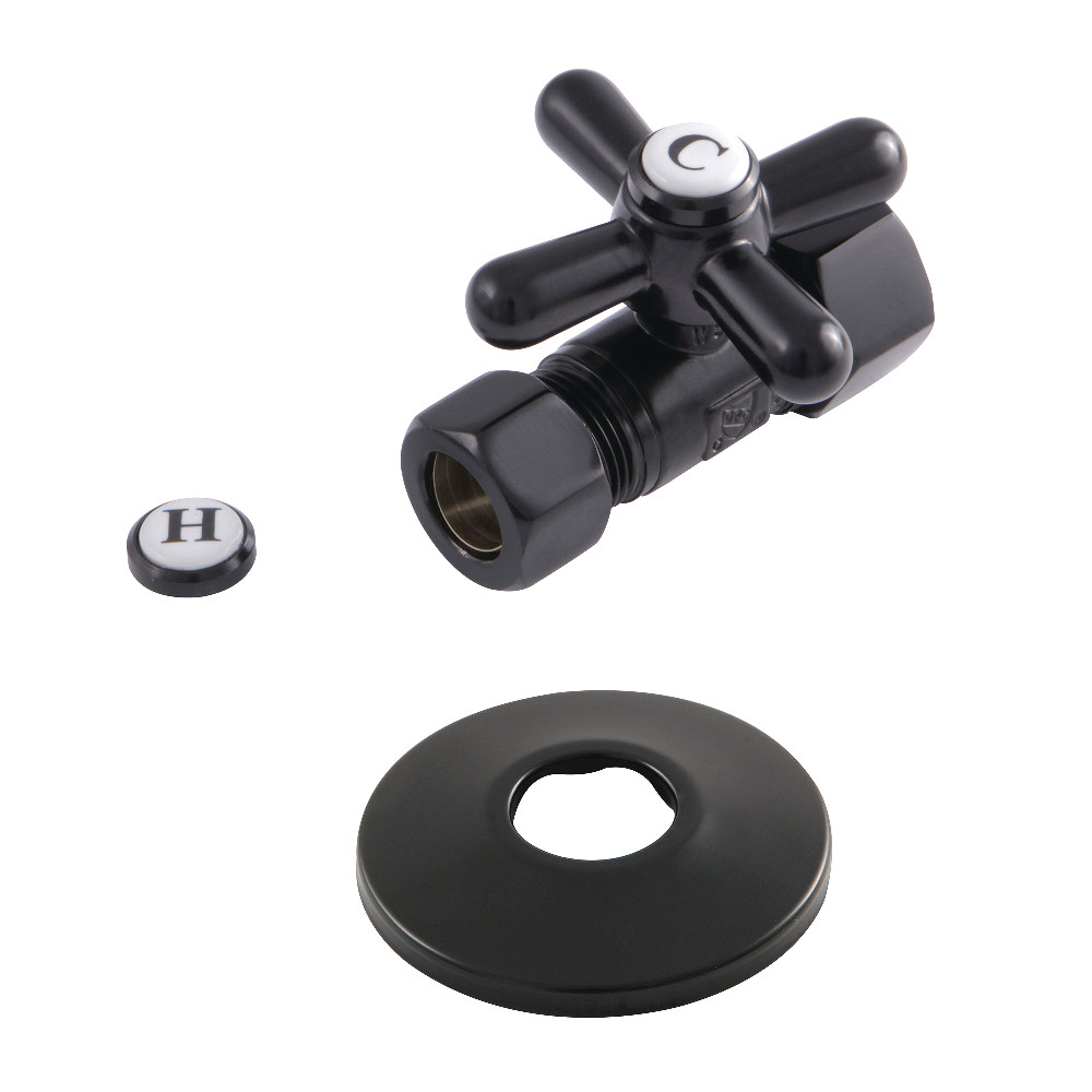 0.63 in. O.D. x 0.5 in. O.D. Compression Quarter-Turn Straight Stop Valve with Flange, Matte Black