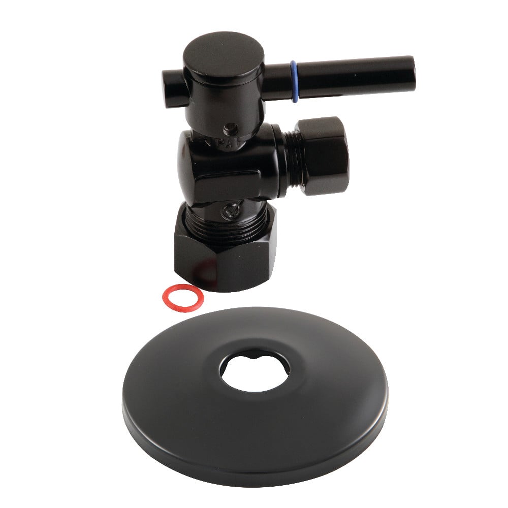 0.63 in. x 0.38 in. O.D. Compression Quarter-Turn Angle Stop Valve with Flange, Matte Black