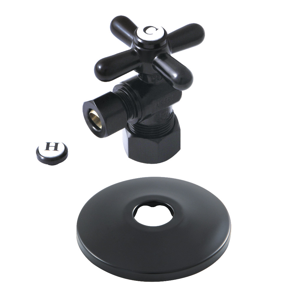 0.63 in. x 0.38 in. O.D. Compression Quarter-Turn Angle Stop Valve with Flange, Matte Black
