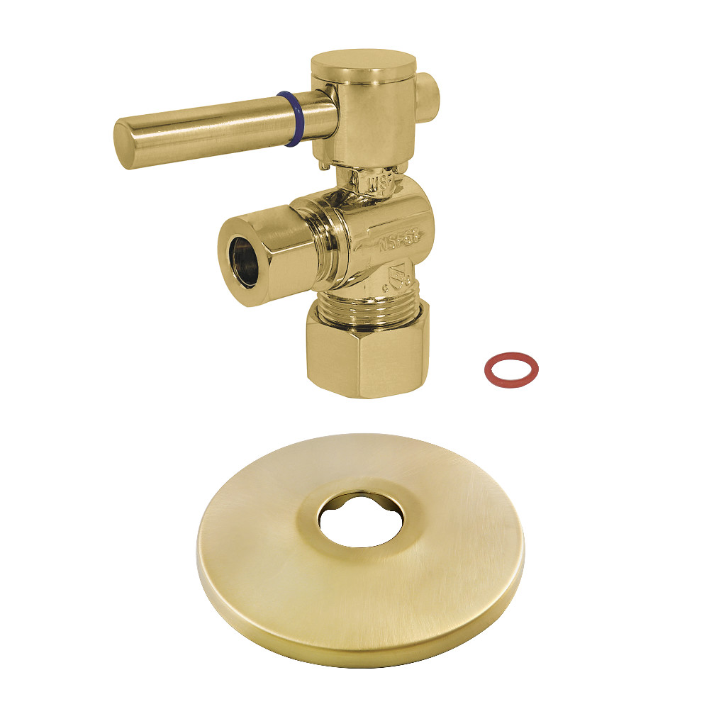 CC53307DLK 0.63 in. x 0.38 in. O.D. Compression Quarter-Turn Angle Stop Valve with Flange, Brushed Brass