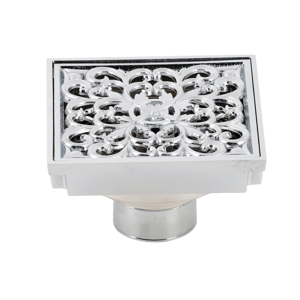 BSF9771C Watercourse Scroll 4 in. Square Grid Shower Drain, Polished Chrome
