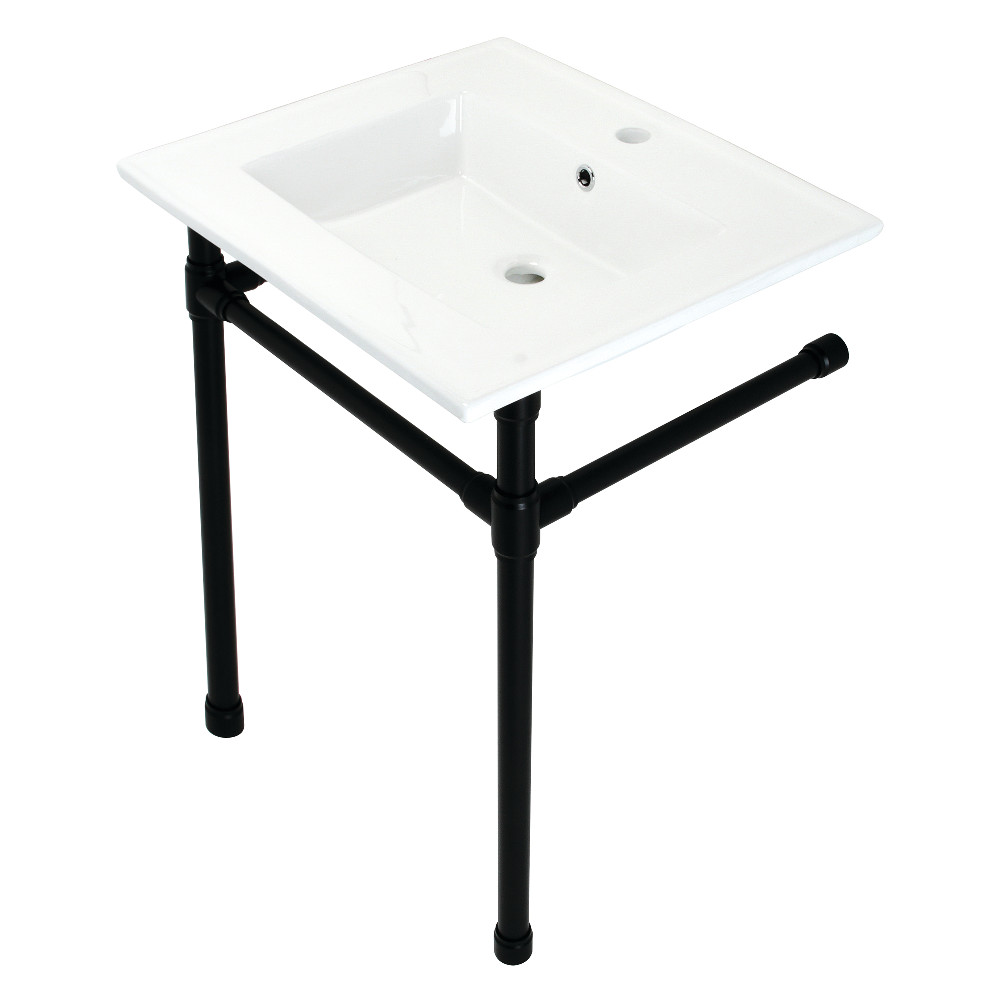 Picture of Kingston Brass KVPB2522710 25 in. Dreyfuss Console Sink with Stainless Steel Legs - Single Faucet Hole, White & Matte Black