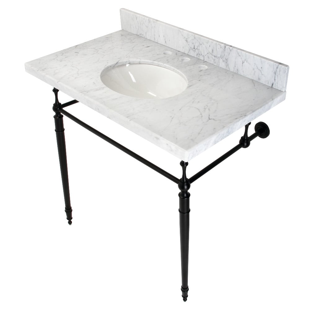 Picture of Kingston Brass KVPB3622M80 36 in. Edwardian Console Sink with Brass Legs - 8 in. 3 Hole, Marble White & Matte Black