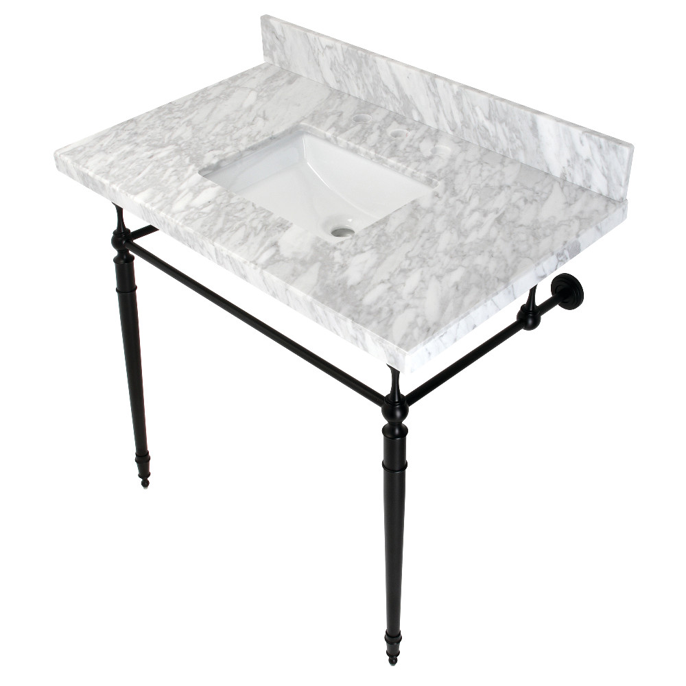 Picture of Kingston Brass KVPB3622M8SQ0 36 in. Edwardian Console Sink with Brass Legs - 8 in. 3 Hole, Marble White & Matte Black
