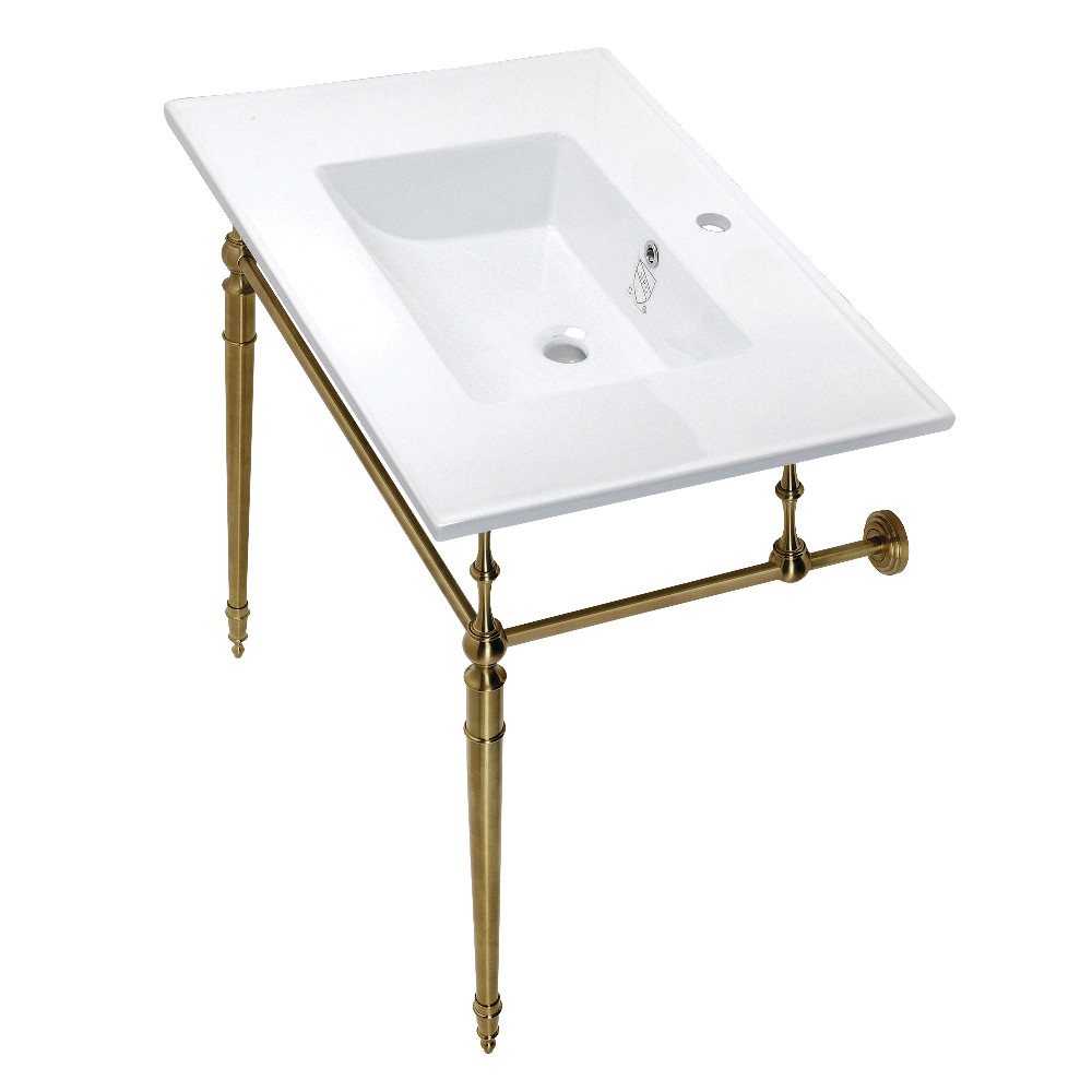 Picture of Kingston Brass KVPB312271BB 31 in. Edwardian Console Sink with Brass Legs - Single Faucet Hole, White & Brushed Brass