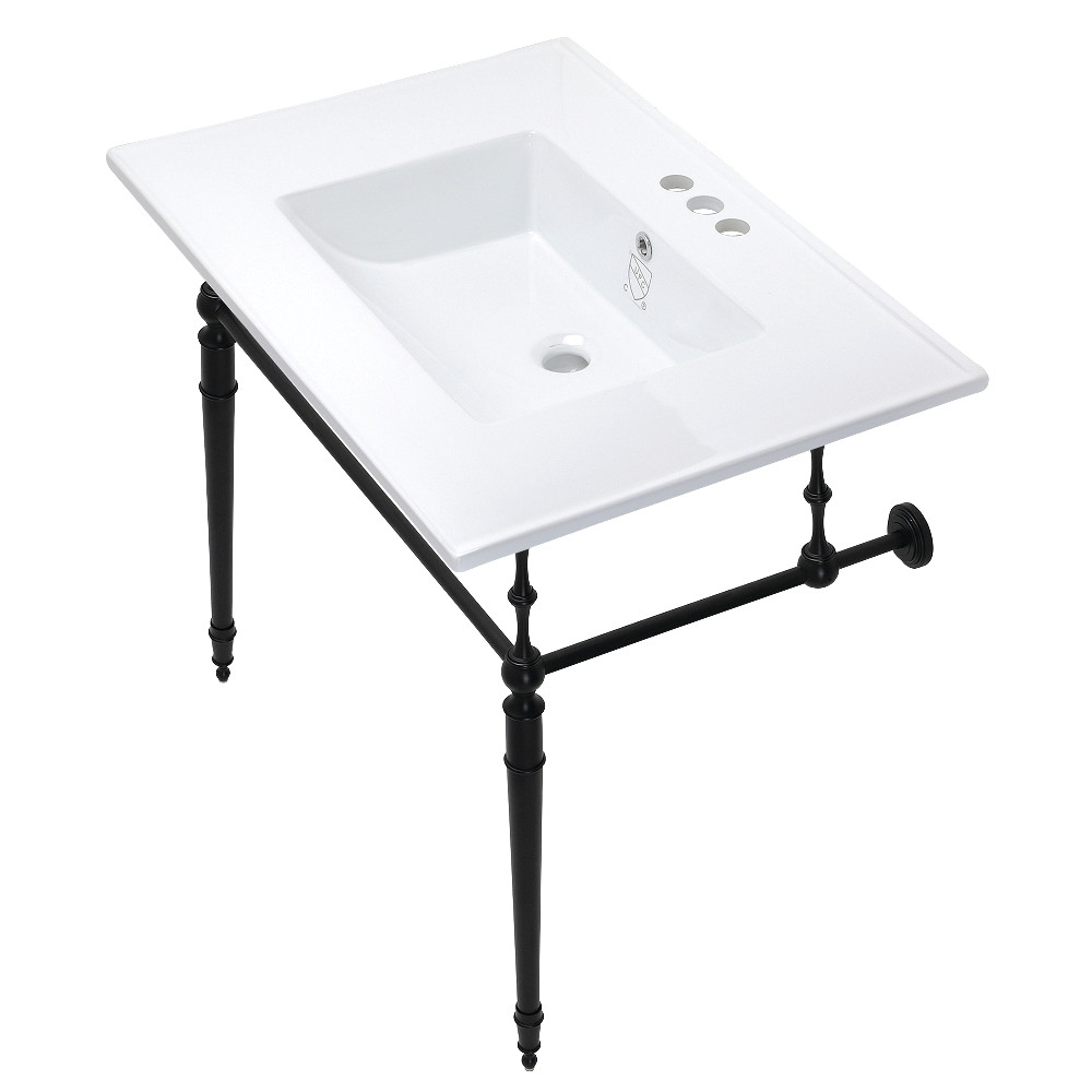 Picture of Kingston Brass KVPB31227W4MB 31 in. Edwardian Console Sink with Brass Legs - 4 in. 3 Hole, White & Matte Black