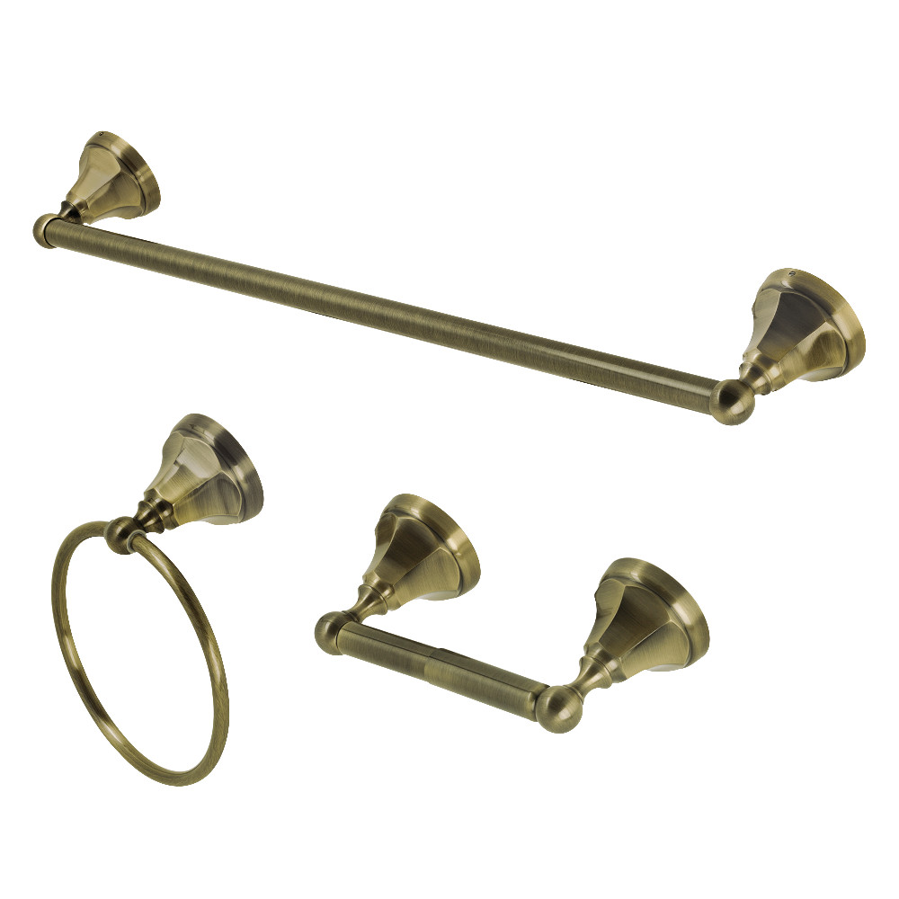 Metropolitan Towel Bar Accessory Set, Antique Brass - 3 Piece
