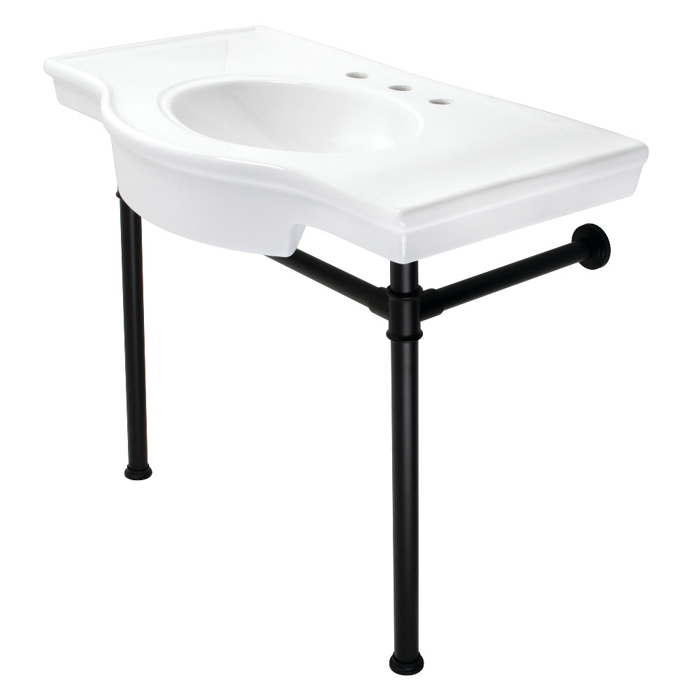 Picture of Kingston Brass VPB1370ST 37 in. Templeton Ceramic Console Sink with Stainless Steel Legs, White & Matte Black