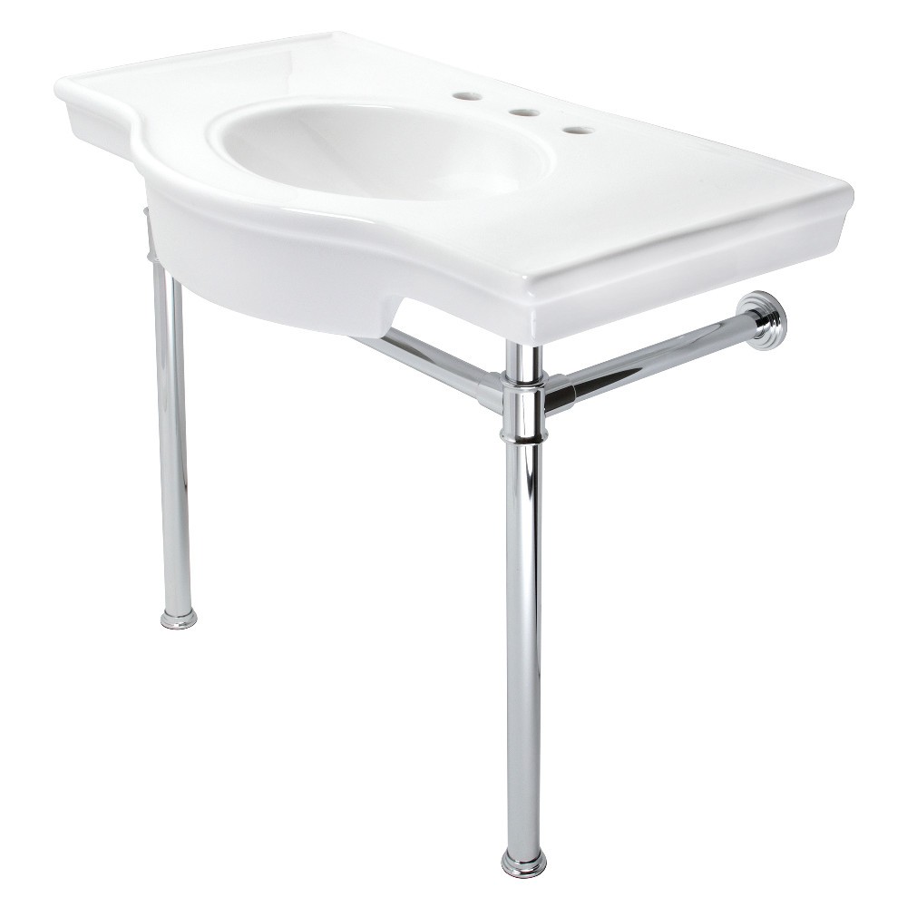 Picture of Kingston Brass VPB1371ST 37 in. Templeton Ceramic Console Sink with Stainless Steel Legs, White & Polished Chrome