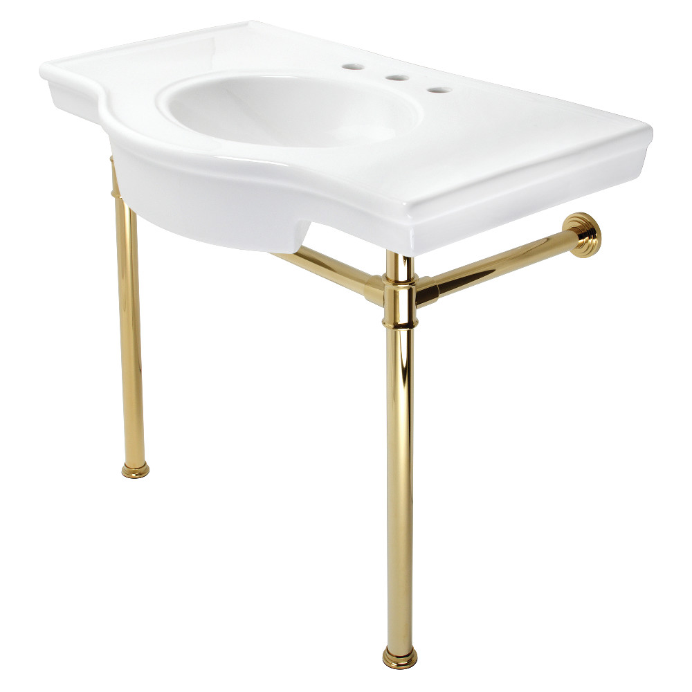 Picture of Kingston Brass VPB1372ST 37 in. Templeton Ceramic Console Sink with Stainless Steel Legs, White & Polished Brass