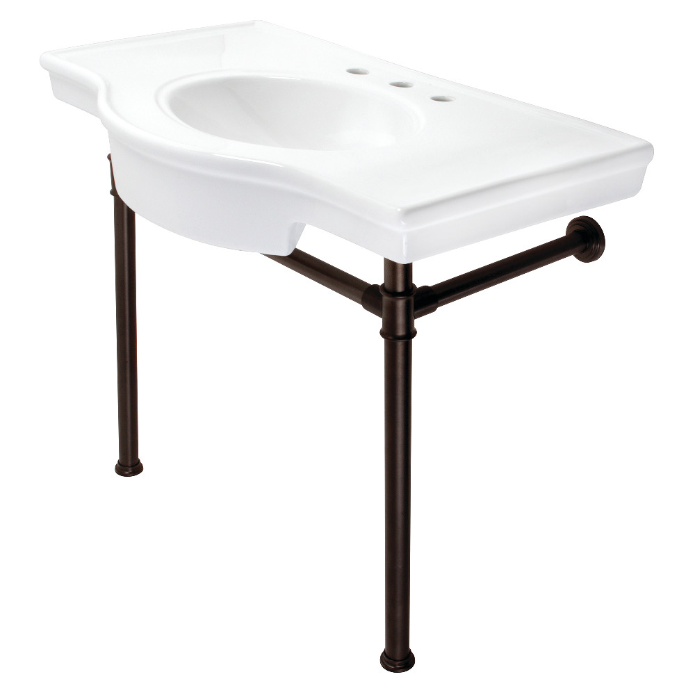Picture of Kingston Brass VPB1375ST 37 in. Templeton Ceramic Console Sink with Stainless Steel Legs, White & Oil Rubbed Bronze