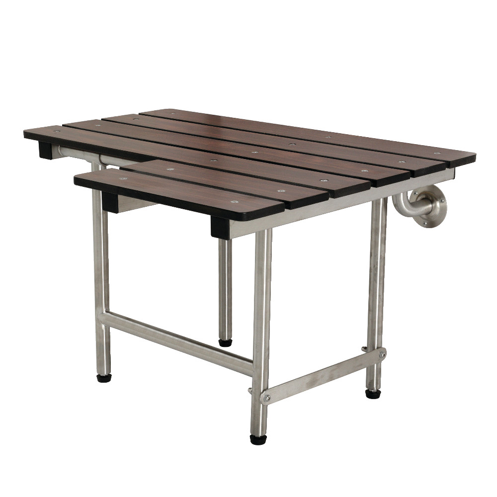 28 x 21 in. Adascape Wall Mount Folded Shower Seat with Additional Floor Supports, Dark Mahogany Wood Grain & Stainless Steel