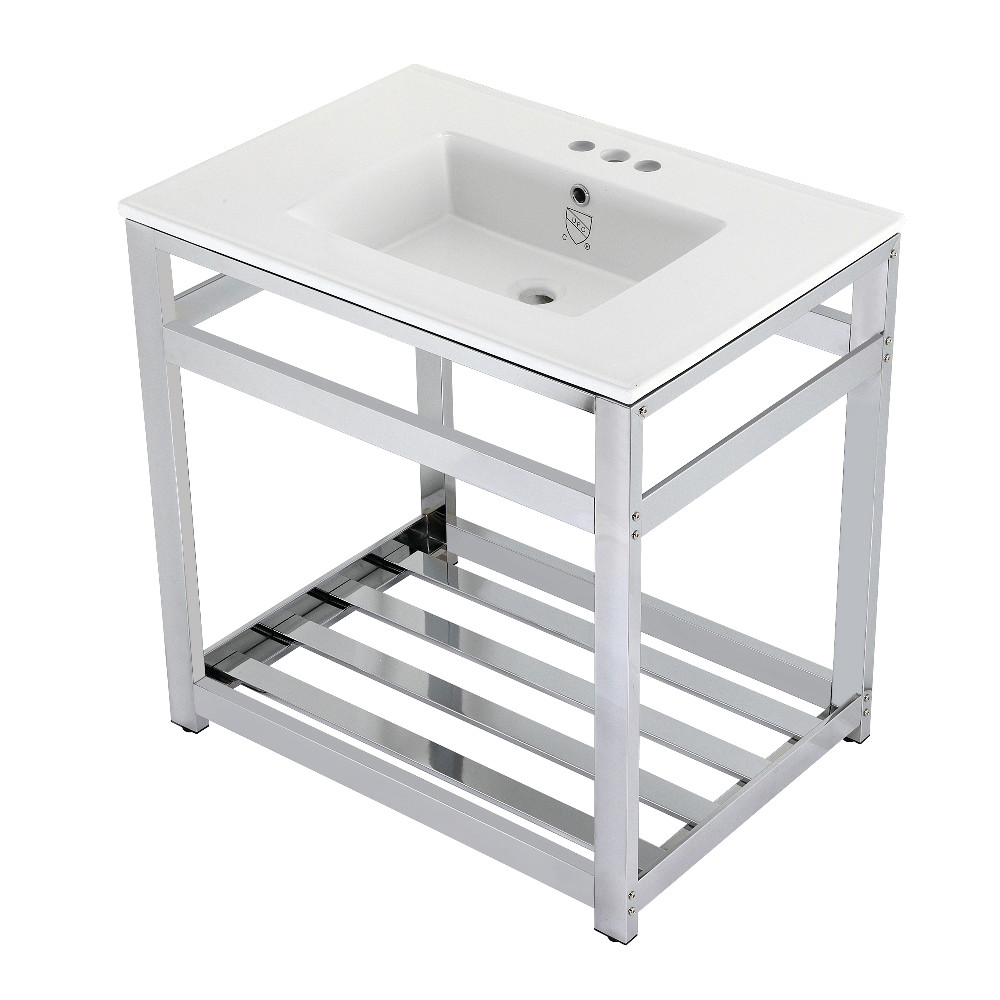 Picture of Kingston Brass VWP3122W4A1 31 in. Quadras Ceramic Console Sink - 4 in. 3-Hole, White & Chrome